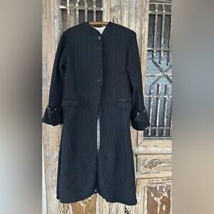Magnolia Pearl Fine Quilted Leni Wool Black Pinstripe Long Coat